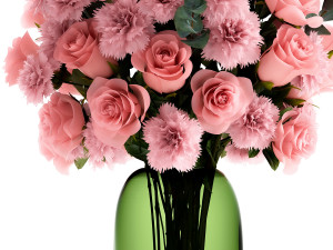 bouquet of pink flowers in a vase for decor 148 Modello 3D