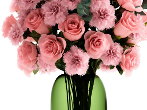 bouquet of pink flowers in a vase for decor 148 3D Model