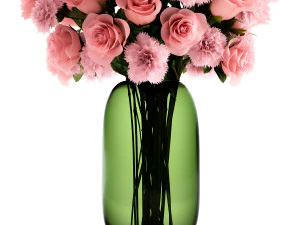 bouquet of pink flowers in a vase for decor 148 3D Model