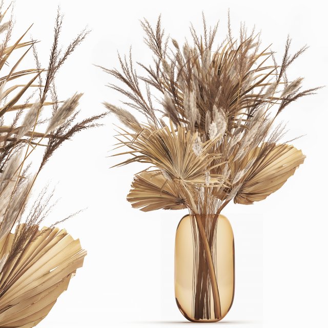 bouquet of dried flowers in a glass vase 150 Modelo 3D .c4d .max .obj .3ds .fbx .stl .blend 