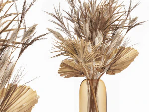 buquê de flores secas em vaso de vidro 150 Modelo 3D