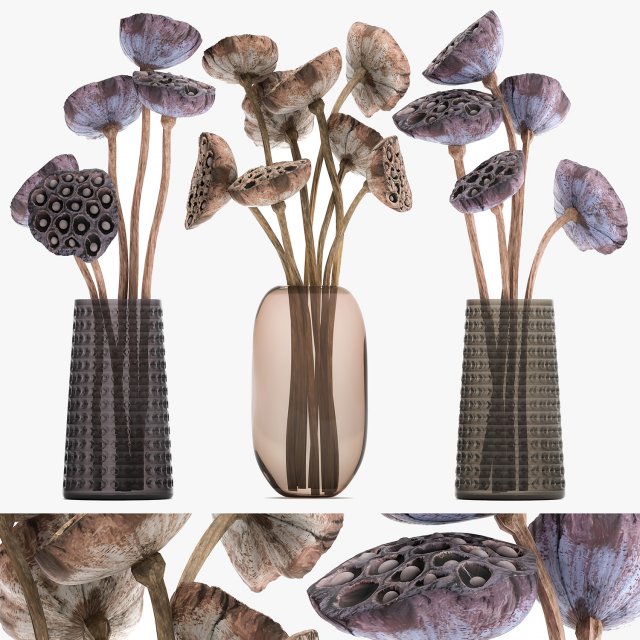 bouquet of dried flowers in a glass vase 152 Modelo 3D .c4d .max .obj .3ds .fbx .stl .blend 