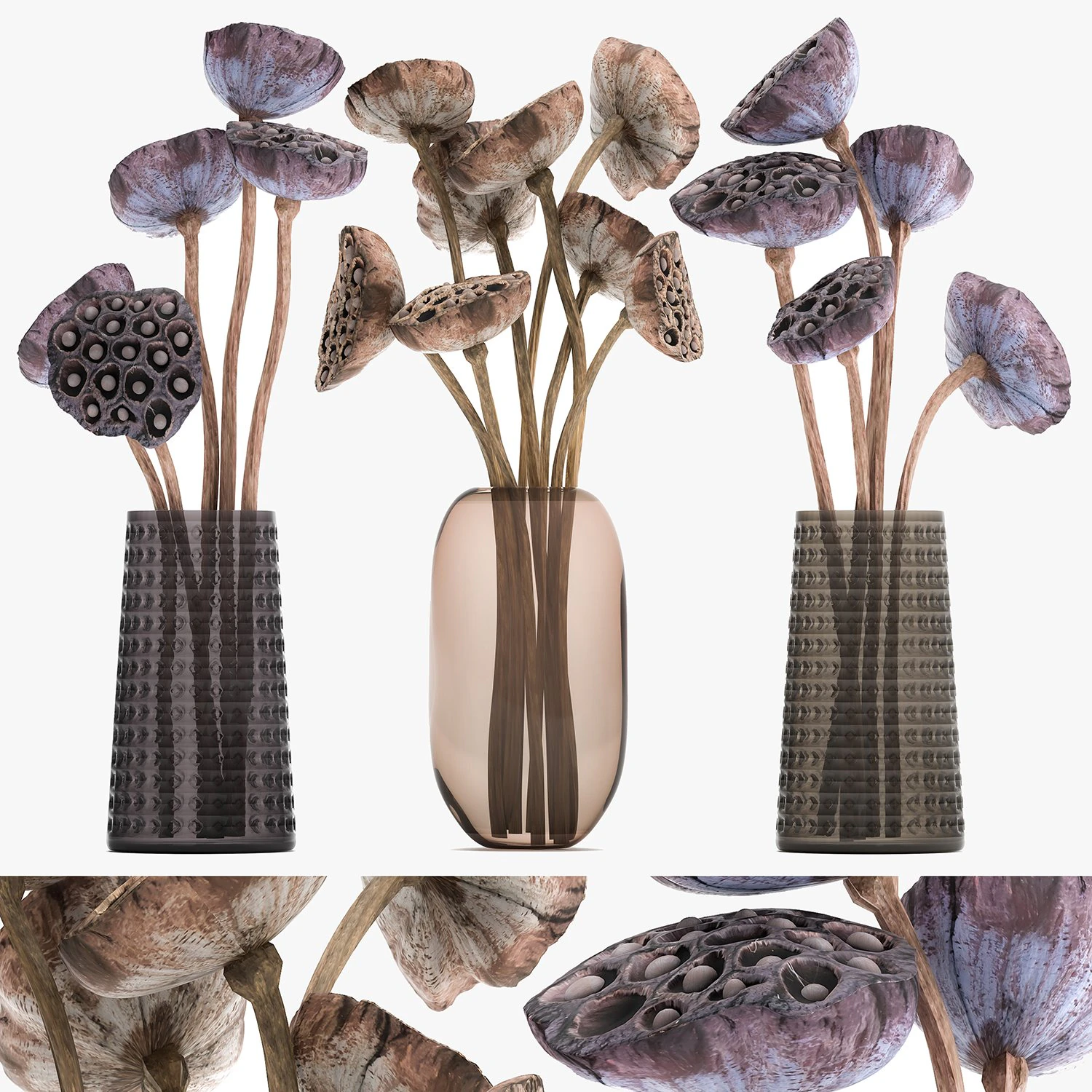 bouquet of dried flowers in a glass vase 152 3D Model .c4d .max .obj .3ds .fbx .stl .blend 
