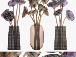 buquê de flores secas em vaso de vidro 152 Modelo 3D