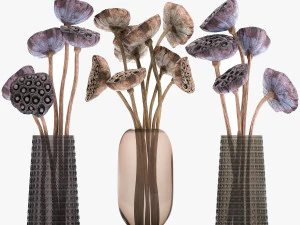 bouquet of dried flowers in a glass vase 152 3D Model