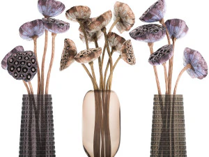 bouquet of dried flowers in a glass vase 152 3D Model