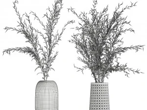 bouquet of dried flowers in a glass vase 153 3D Model
