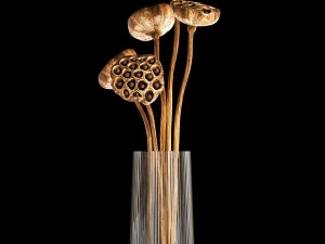 bouquet of dried flowers in a glass vase 154 3D Model