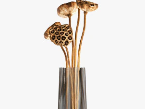 bouquet of dried flowers in a glass vase 154 3D Model