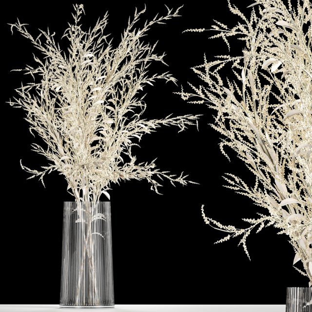 bouquet of dried white flowers in a glass vase 155 3D Model .c4d .max .obj .3ds .fbx .stl .blend 