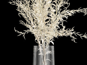 bouquet of dried white flowers in a glass vase 155 3D Model