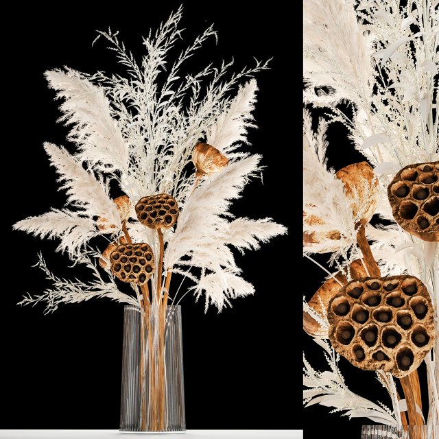 bouquet of dried white flowers in a glass vase 156 3D Model .c4d .max .obj .3ds .fbx .stl .blend 