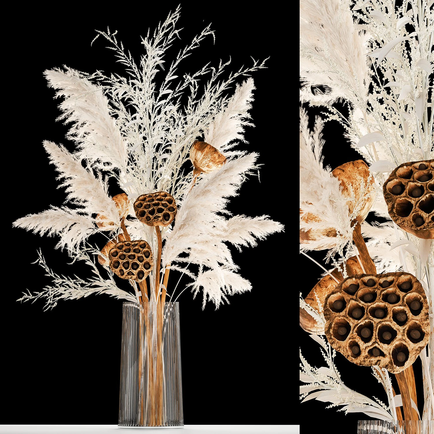 bouquet of dried white flowers in a glass vase 156 3D Model .c4d .max .obj .3ds .fbx .stl .blend 