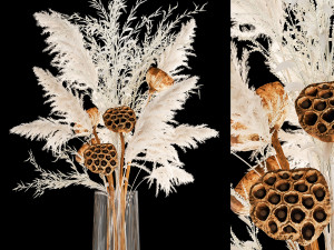 bouquet of dried white flowers in a glass vase 156 3D Model