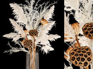 bouquet of dried white flowers in a glass vase 156 3D 모델