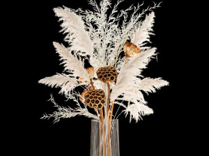 bouquet of dried white flowers in a glass vase 156 3D Model