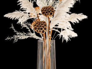 bouquet of dried white flowers in a glass vase 156 3D Model