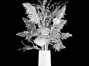 bouquet of dried white flowers in a glass vase 156 3D Model