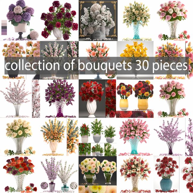 collection of bouquets 30 pieces 3D मॉडल .c4d .max .obj .3ds .fbx .stl .blend 