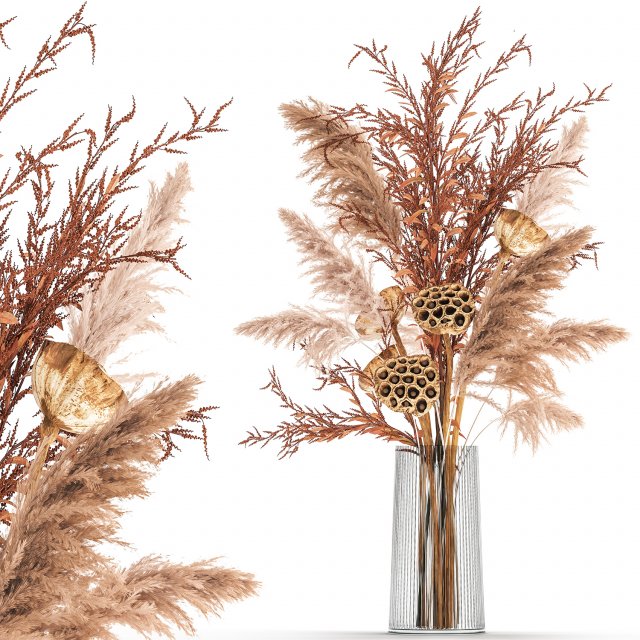 bouquet of dried flowers in a glass vase 157 Modelo 3D .c4d .max .obj .3ds .fbx .stl .blend 