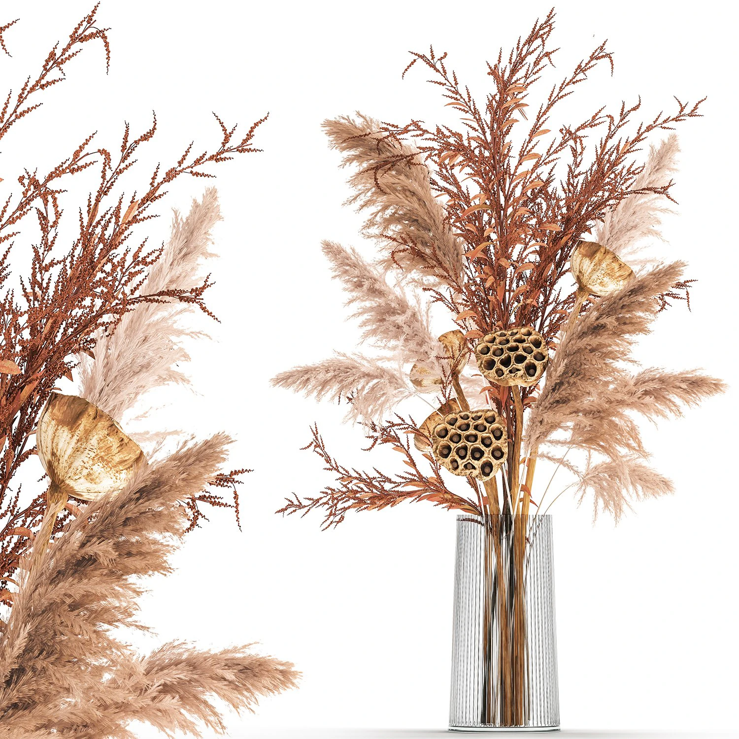 bouquet of dried flowers in a glass vase 157 3D Model .c4d .max .obj .3ds .fbx .stl .blend 