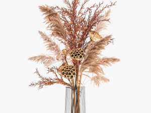bouquet of dried flowers in a glass vase 157 3D Model