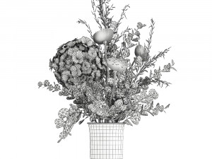 bouquet of dried flowers in a vase 159 Model 3D