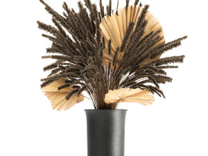 花瓶に入ったドライフラワーの花束 166 3Dモデル