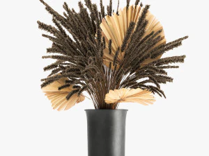 bouquet of dried flowers in a vase 166 3D Model