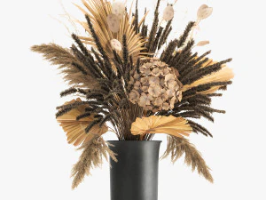 bouquet of dried flowers in a vase 168 3D Model