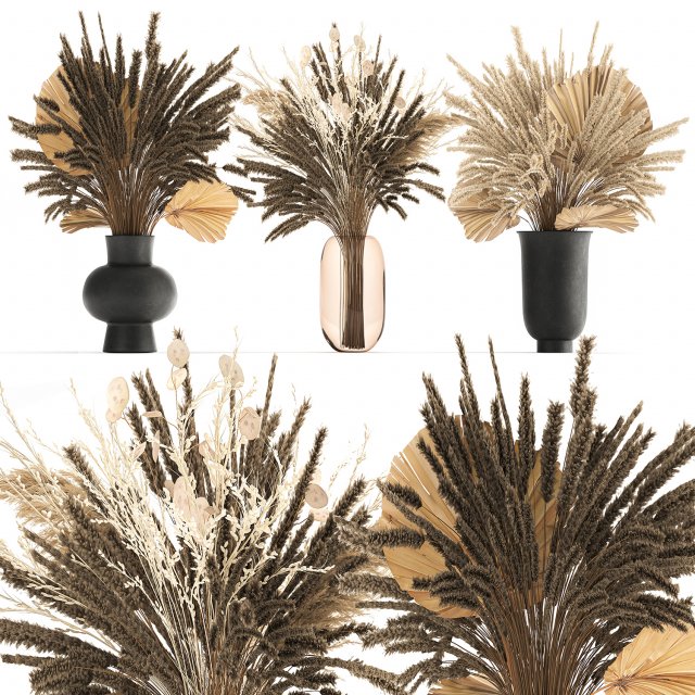 bouquet of dried flowers in a vase 172 3D Model .c4d .max .obj .3ds .fbx .stl .blend 