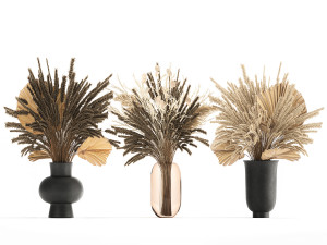 bouquet of dried flowers in a vase 172 3D Model