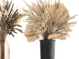 bouquet of dried flowers in a vase 172 3D Model