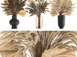 bouquet of dried flowers in a vase 172 3D Model