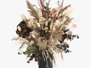 bouquet of dried flowers in a vase 173 Model 3D