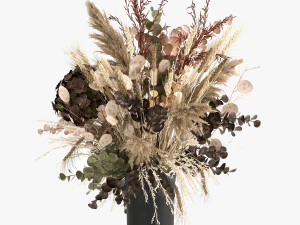 bouquet of dried flowers in a vase 173 3D Model