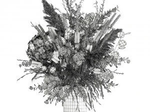 bouquet of dried flowers in a vase 173 3D Model