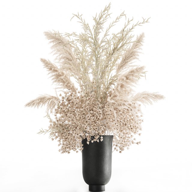 bouquet of white dried flowers in a vase 179 3D Model .c4d .max .obj .3ds .fbx .stl .blend 