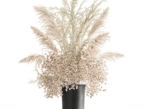 buquê de flores brancas secas em um vaso 179 Modelo 3D