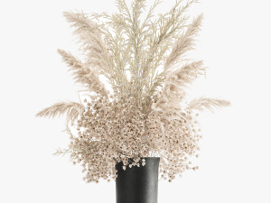 bouquet of white dried flowers in a vase 179 3D Model