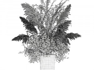 bouquet of white dried flowers in a vase 179 3D Model