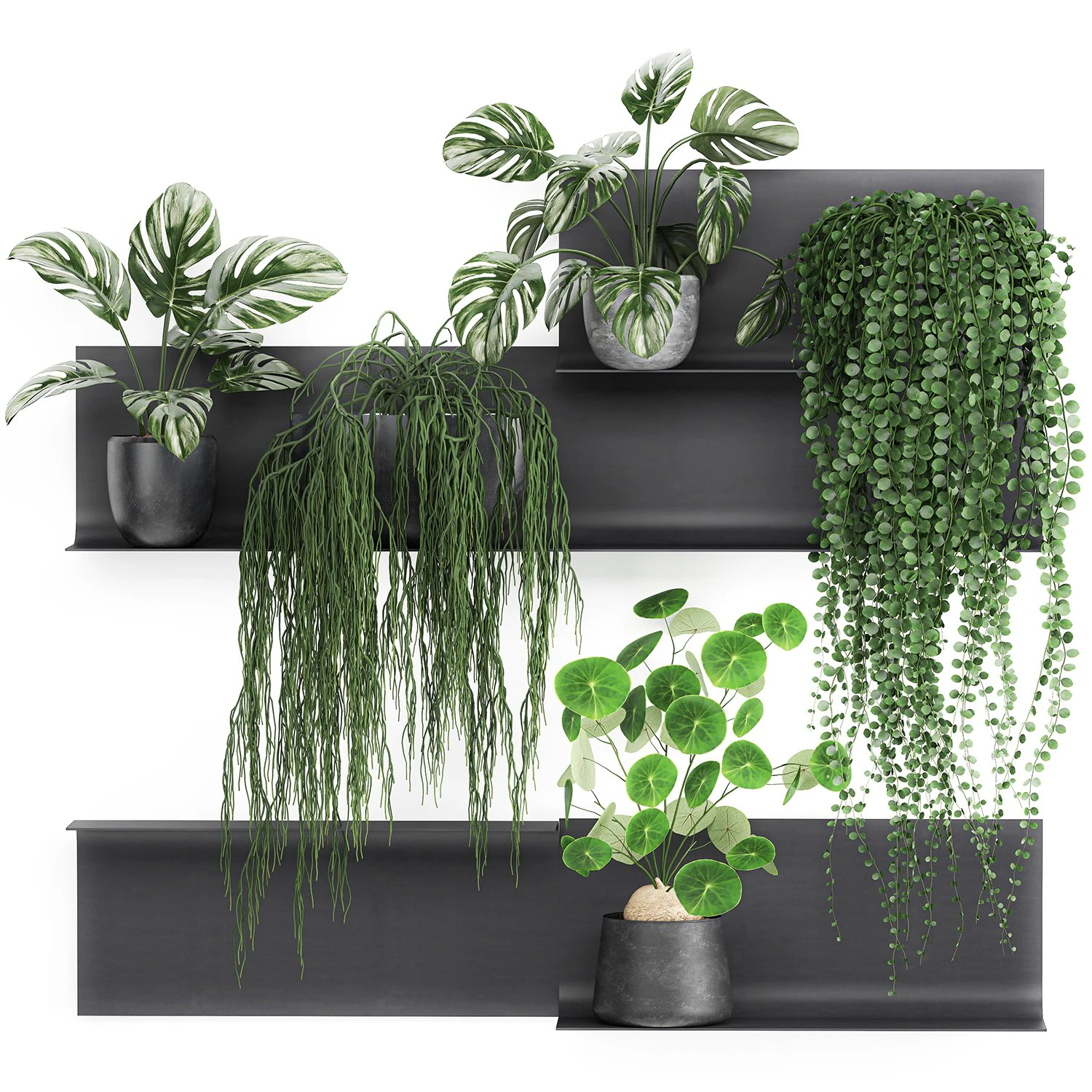 decorative shelf with flowers in pots 67 3D Model .c4d .max .obj .3ds .fbx .stl .blend