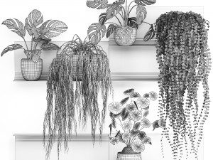 decorative shelf with flowers in pots 67 3D मॉडल