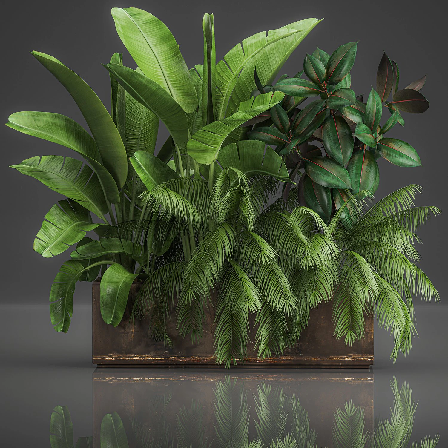 decorative plants for outdoor and interior in metal pots 1057 3D Model .c4d .max .obj .3ds .fbx .stl .blend