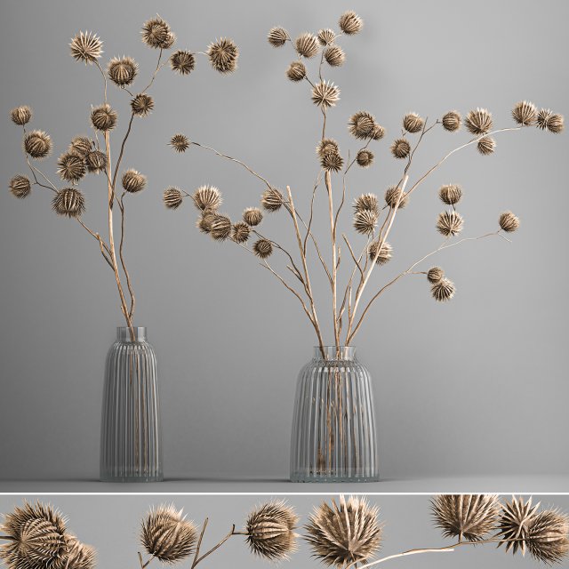 bouquet of dried flowers in a glass vase 182 Modelo 3D .c4d .max .obj .3ds .fbx .stl .blend 