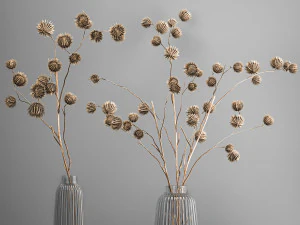 bouquet of dried flowers in a glass vase 182 3D Model