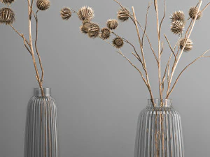 bouquet of dried flowers in a glass vase 182 3D Model