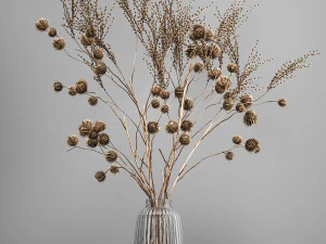 bouquet of dried flowers in a glass vase 183 3D Model