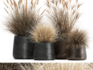 dried reeds in a rusty flowerpot for the interior 1058 3D 모델