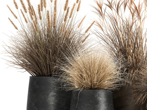 dried reeds in a rusty flowerpot for the interior 1058 3D Модель